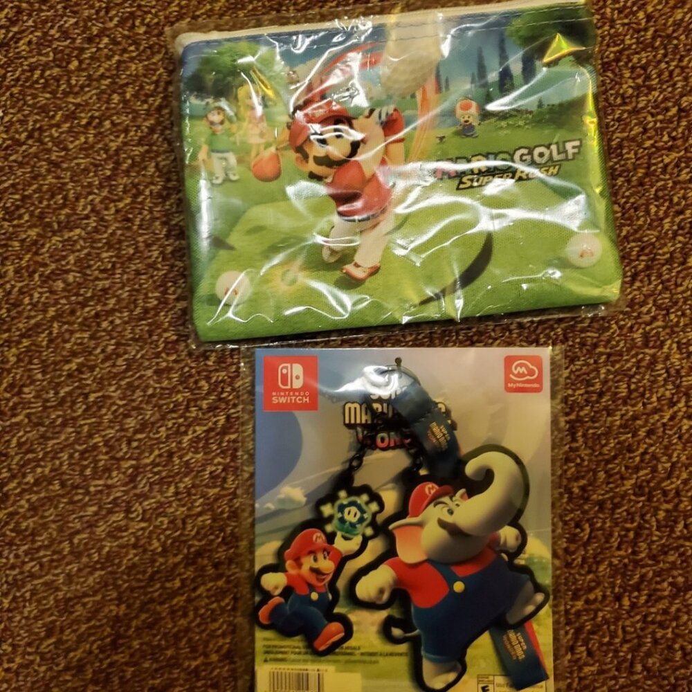 Mario Wonder Lanyard Keychain and Golf Rush Pouch